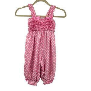 Bonnie Jean Baby Girls 4T Coral Sparkle Polka Dot Chiffon Romper, Coral,